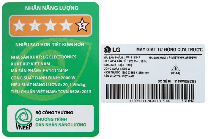 Máy giặt LG Lồng ngang AI DD Inverter 11 kg FV1411S4P